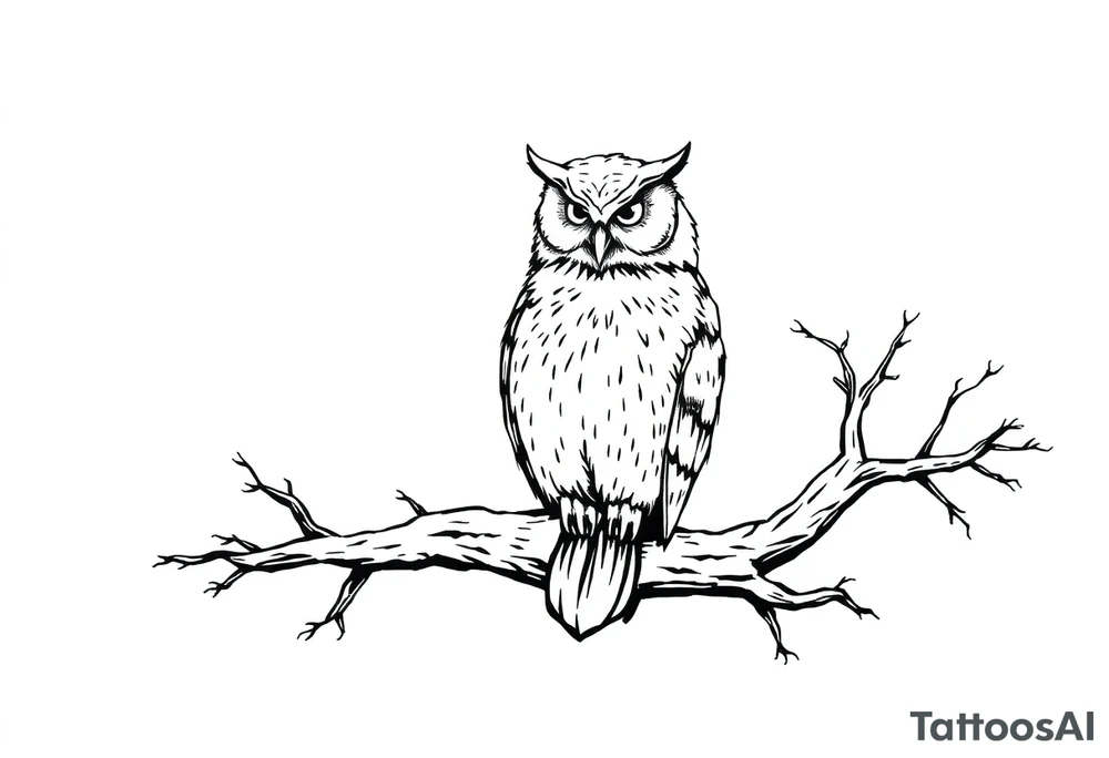 wise owl perched on ancient oak branch under starlit sky tattoo idea