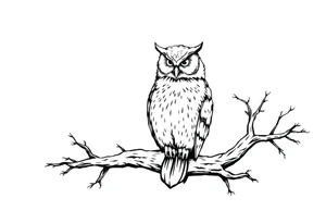 wise owl perched on ancient oak branch under starlit sky tattoo idea