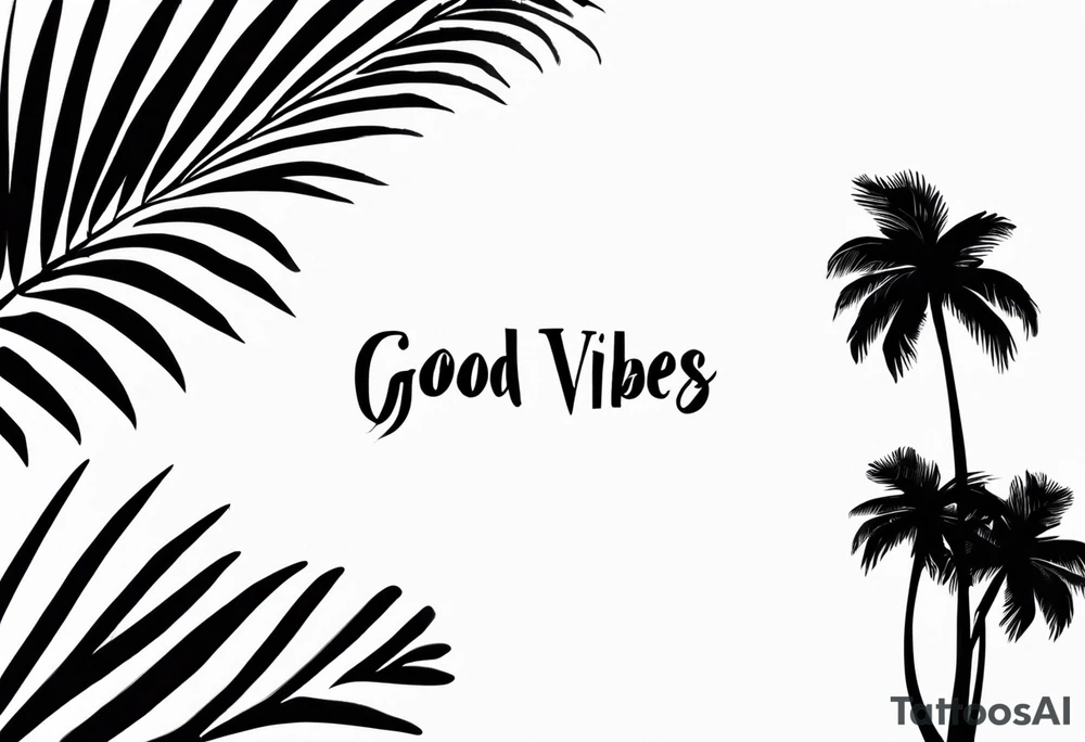 a minimalist tattoo of a sun and a palm tree with the words good vibes in it tattoo idea