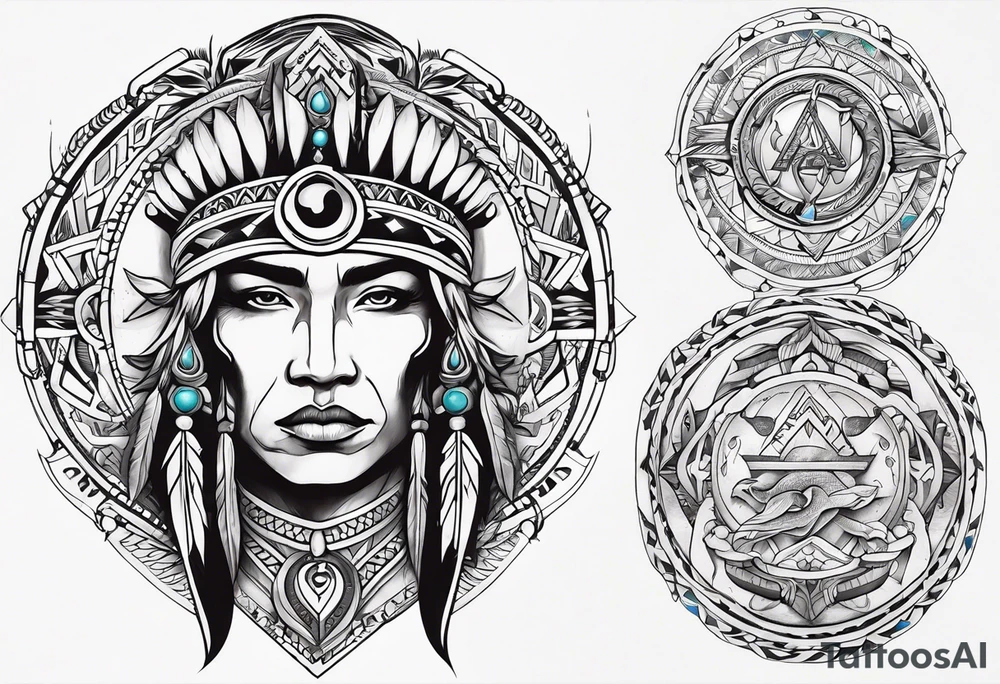 Arm band Comanche native symbols with Aquarius theme tattoo idea