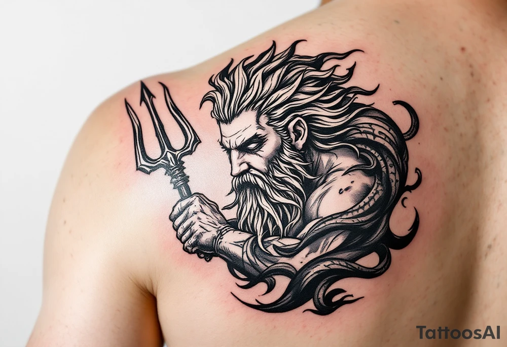 Poseidon with trident tattoo idea