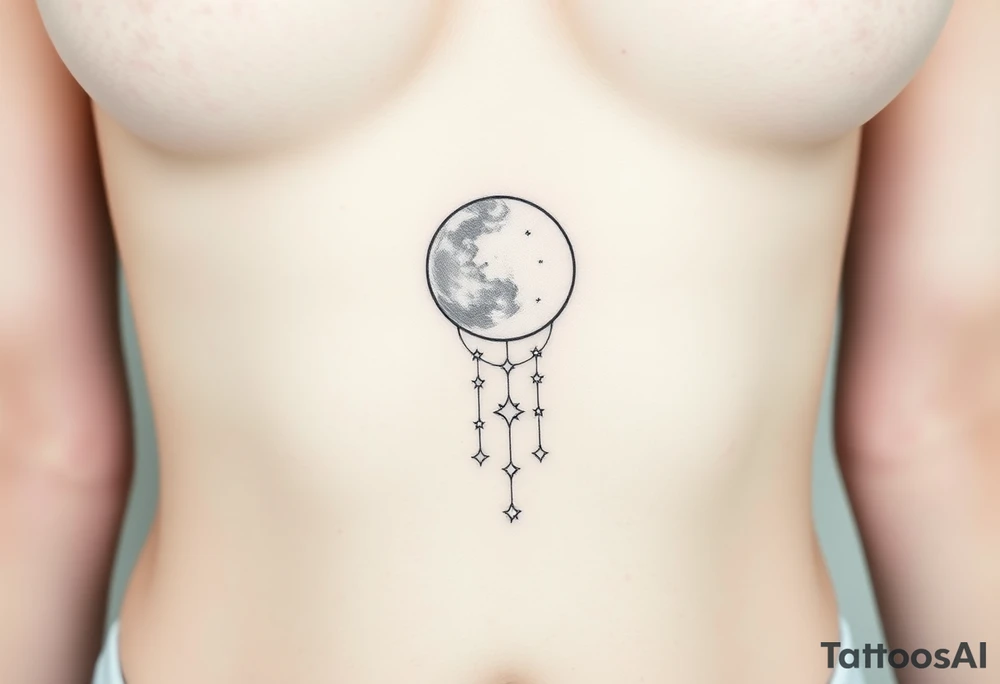 Moon and Cascade of stars tattoo idea