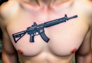 ak 47 black silhouette with floreal details tattoo idea