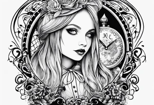 Alice in wonderland, Alice solo facing the viewer, simplistic tattoo idea