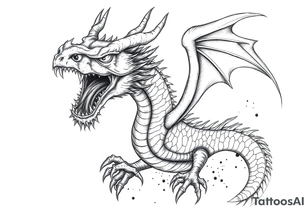 Horror dragon tattoo with cancer on background tattoo idea