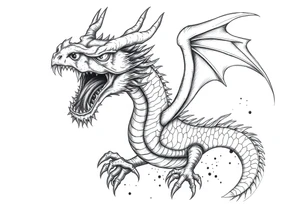 Horror dragon tattoo with cancer on background tattoo idea