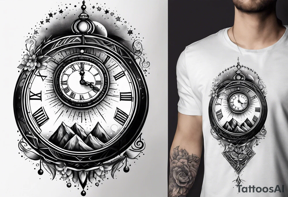 A clock in the cosmos tattoo idea