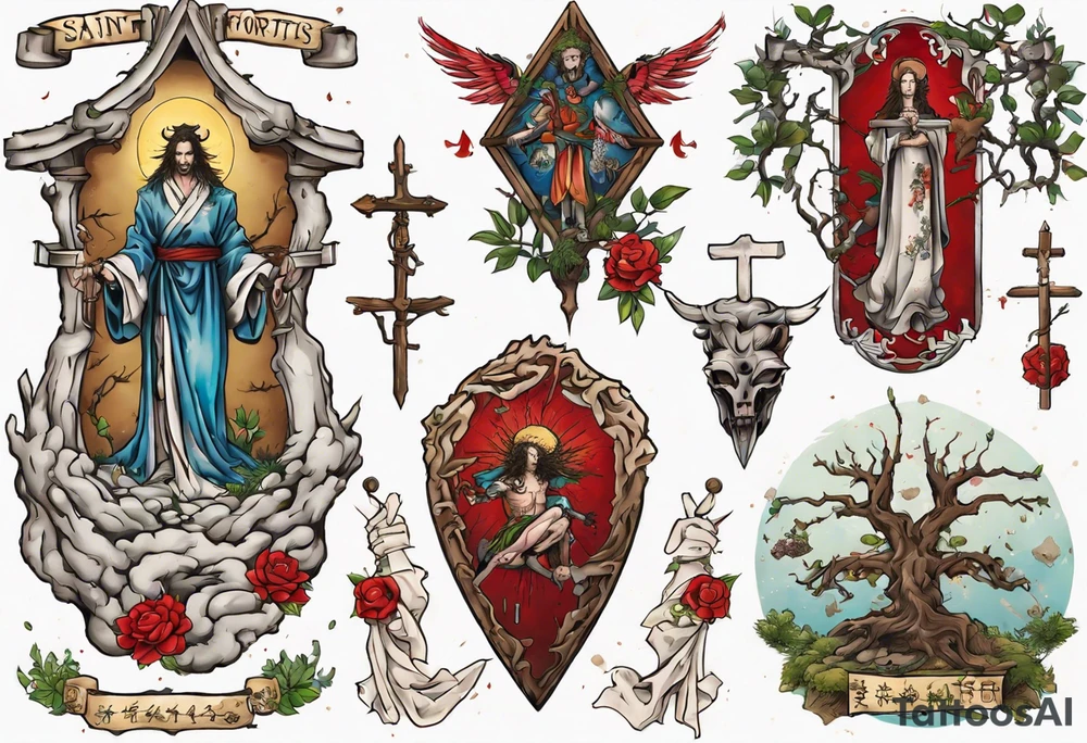 saint wilgefortis nailed to a tree tattoo idea