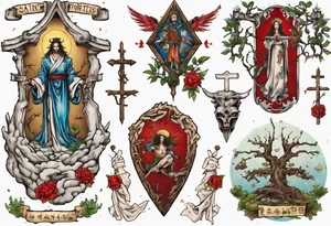 saint wilgefortis nailed to a tree tattoo idea