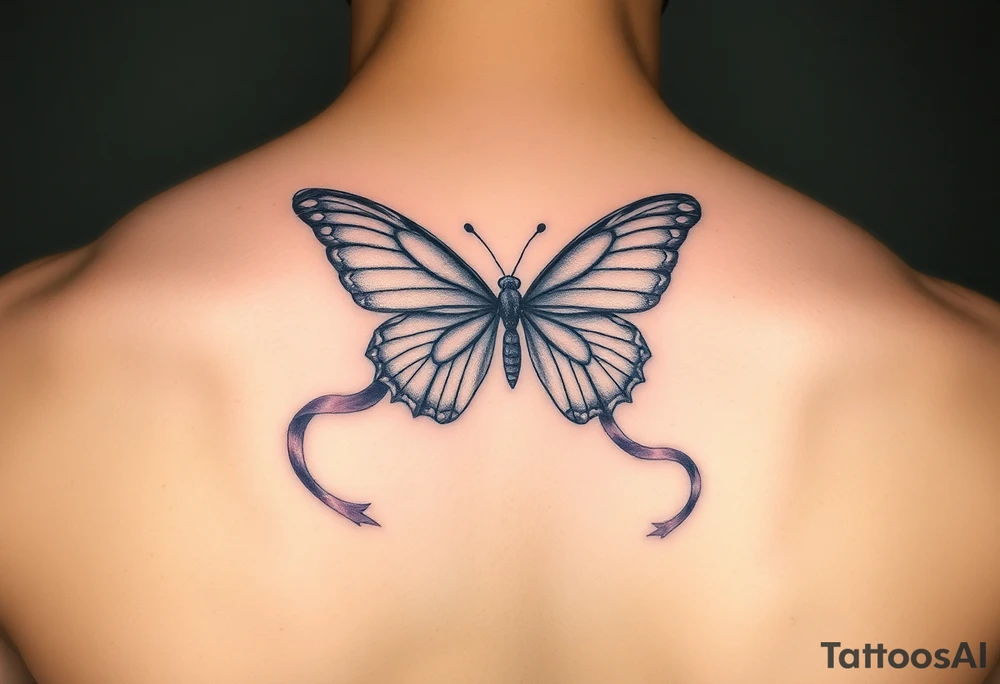 ethereal butterfly with flowing silk ribbons in moonlight tattoo idea