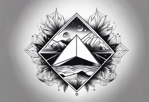 thick line art of space and nature in diamond shape tattoo idea