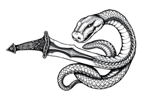 mystical snake coiled around an ancient dagger with jeweled hilt tattoo idea