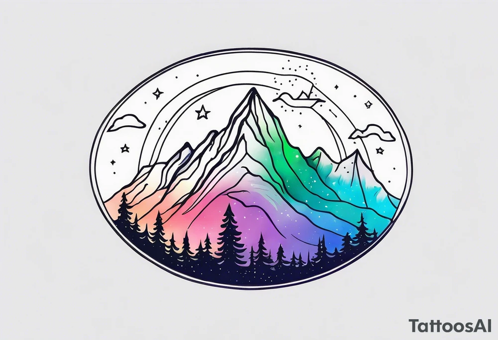 Aurora borealis with mountain and stars tattoo idea
