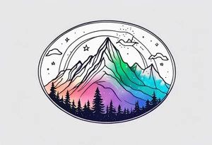 Aurora borealis with mountain and stars tattoo idea