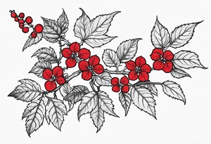 Poison oak vines with red a green coloration to wrap around leg and hips tattoo idea