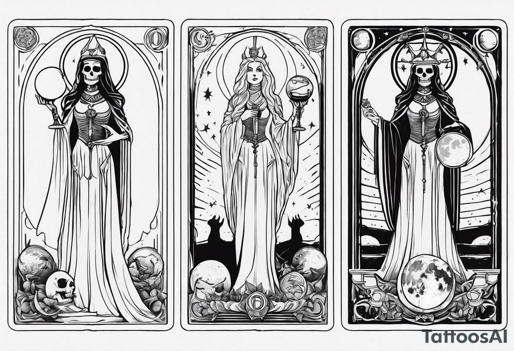 High priestess skeleton moon tarot card tattoo idea