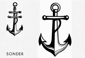 Anchor with the word sonder in the stem of the anchor tattoo idea