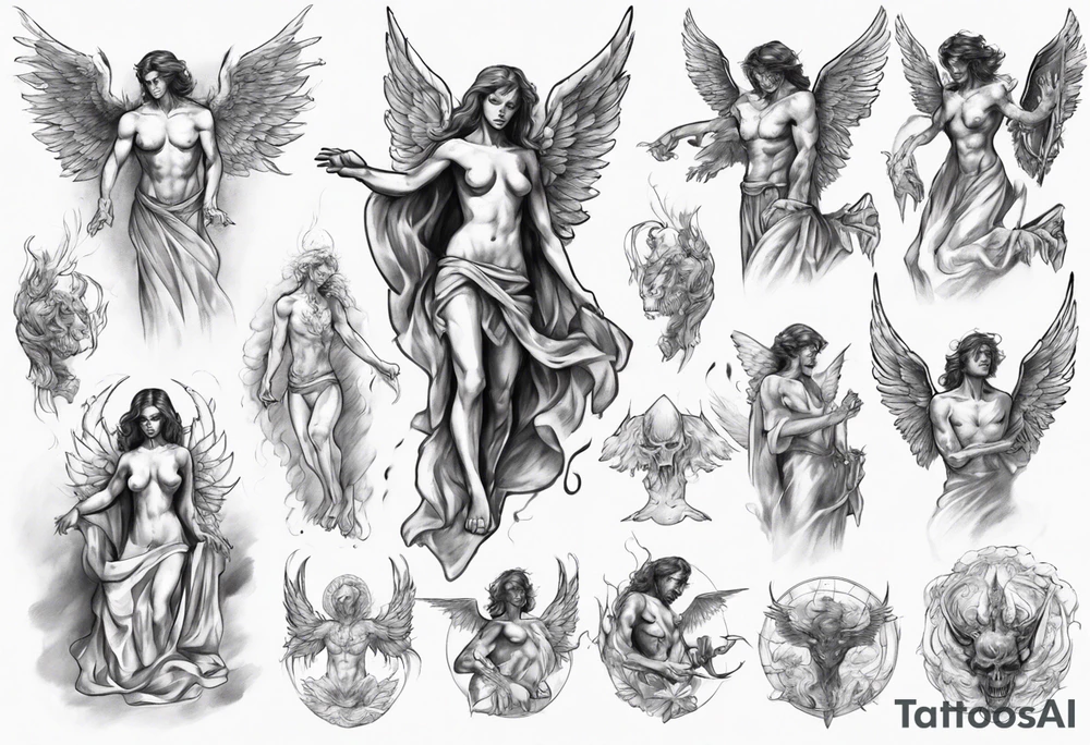 an angel being transformed into a demon tattoo idea