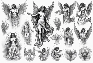 an angel being transformed into a demon tattoo idea