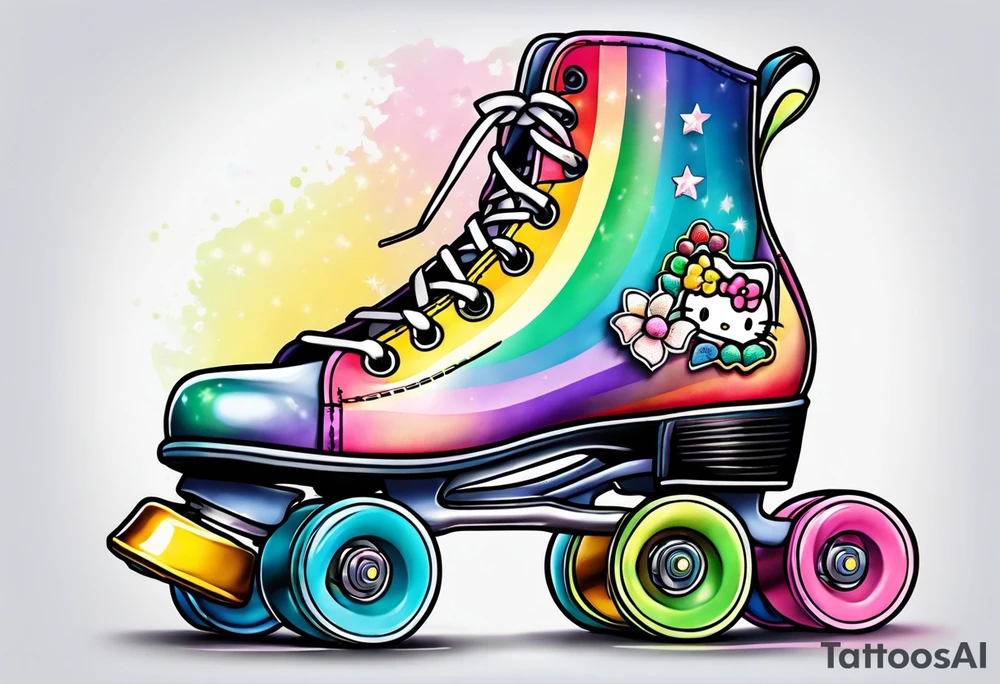 cute, pastel rainbow roller skates tattoo idea