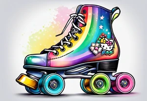 cute, pastel rainbow roller skates tattoo idea