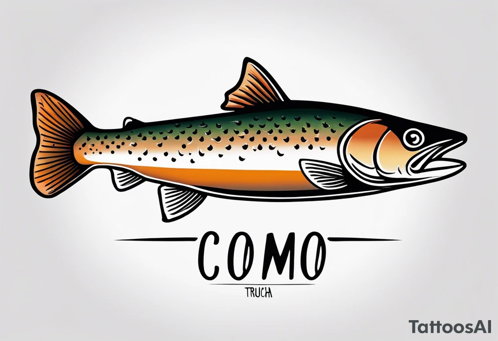 A small tattoo with a shaded trout and text that says, 'Como la trucha...' drawn with fine lines." tattoo idea