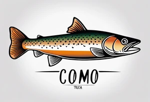 A small tattoo with a shaded trout and text that says, 'Como la trucha...' drawn with fine lines." tattoo idea