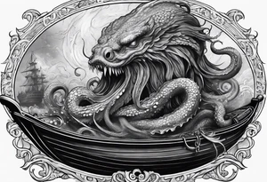 Kraken from underworld breaking boat. tattoo idea