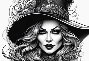 wicked witch face with just skull hair and hat tattoo idea