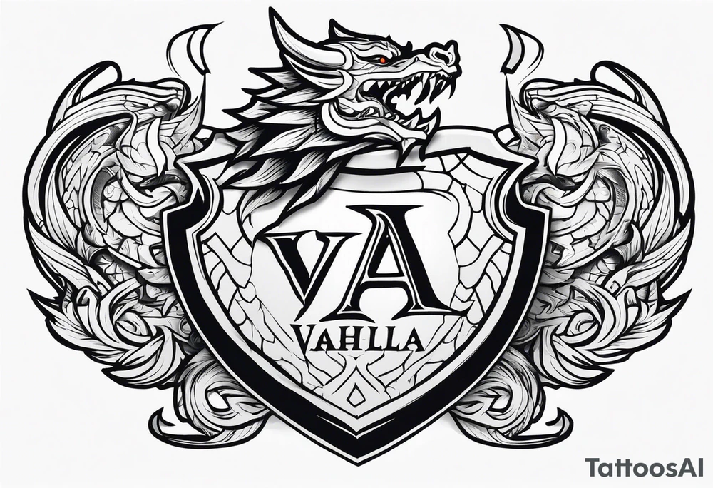 Valhalla sword shield dragon axe tattoo idea