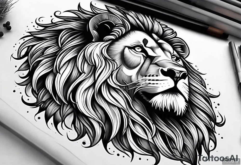 powerful majestic lion, close-up tattoo idea