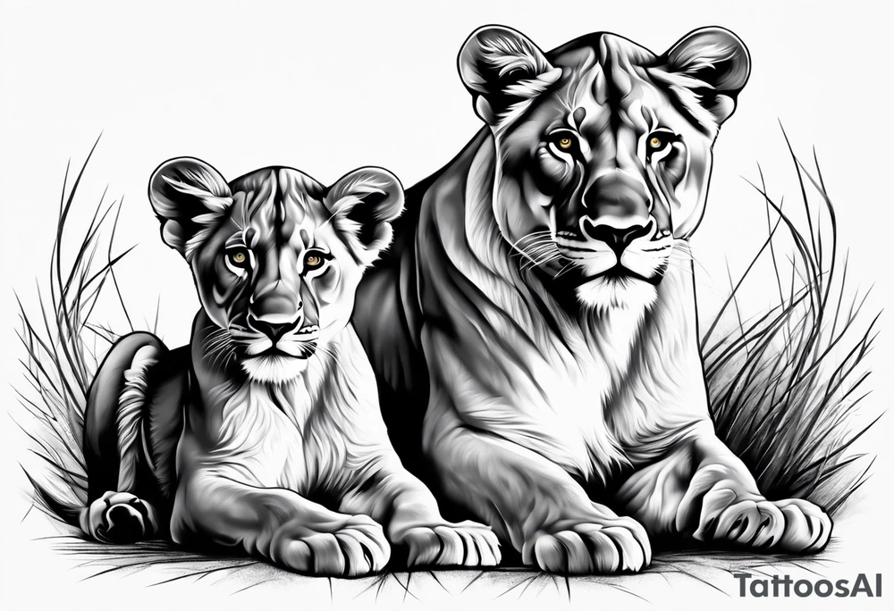LIONESS TWO CUBS tattoo idea