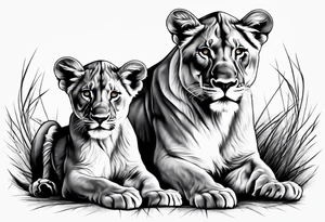 LIONESS TWO CUBS tattoo idea