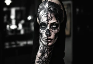 Half female half skull portrait tattoo tattoo idea