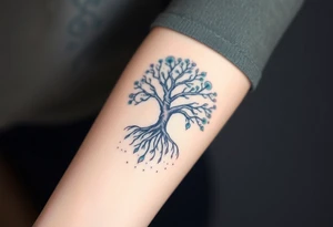 mystical tree of life with cosmic roots and celestial branches tattoo idea