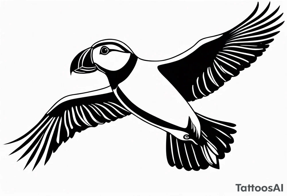 a flying puffin
- (mostly black coloured) forarm Tattoo tattoo idea