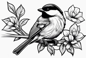 chickadee sitting on a wrench tattoo idea