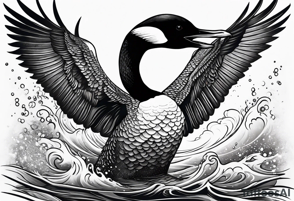 A loon with its wings spread looking badass and tough tattoo idea