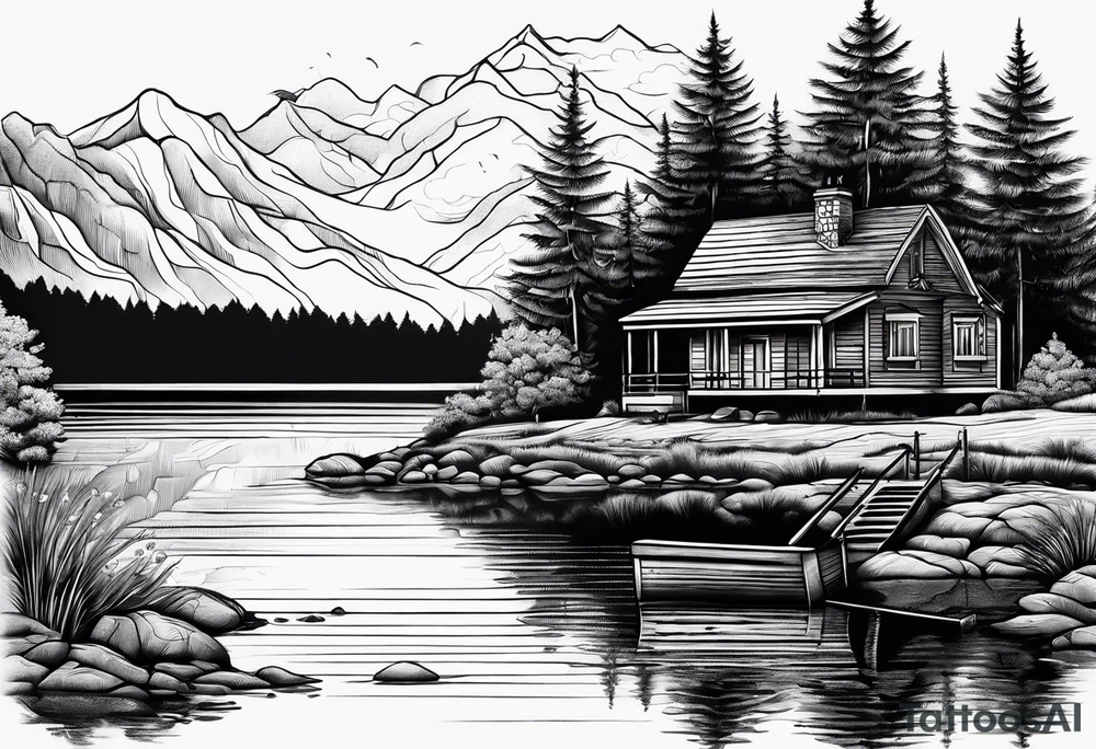 Lake view with wharf no home tattoo idea