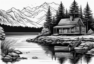 Lake view with wharf no home tattoo idea