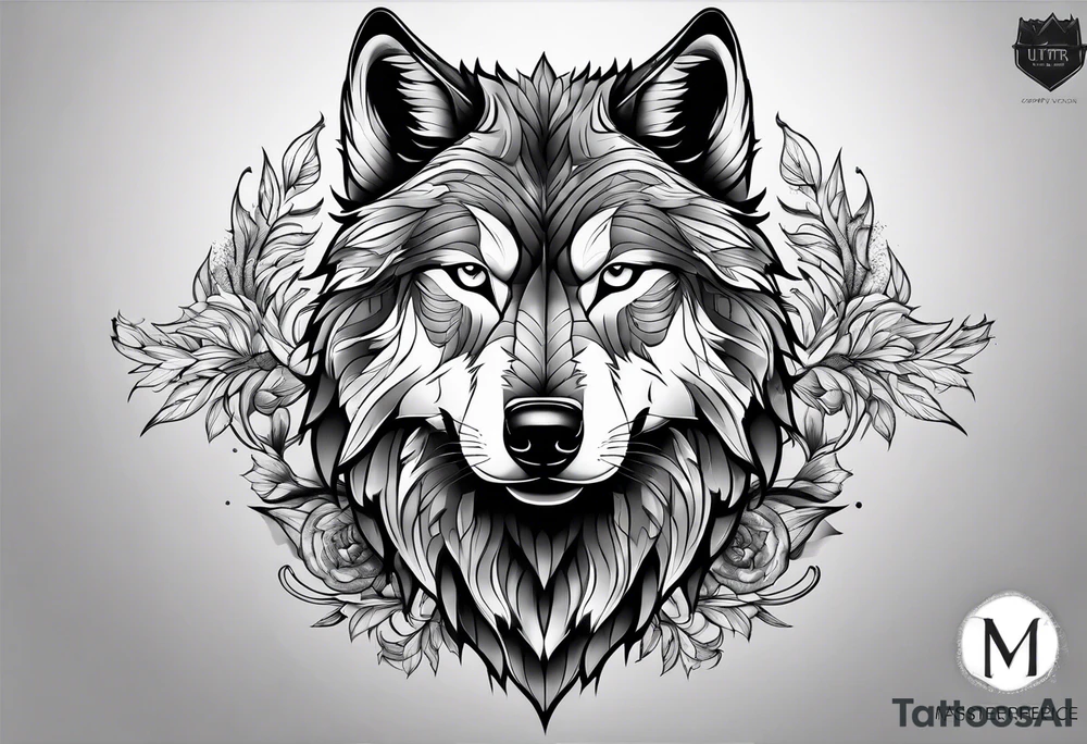 alpha wolf for mans chest tattoo idea