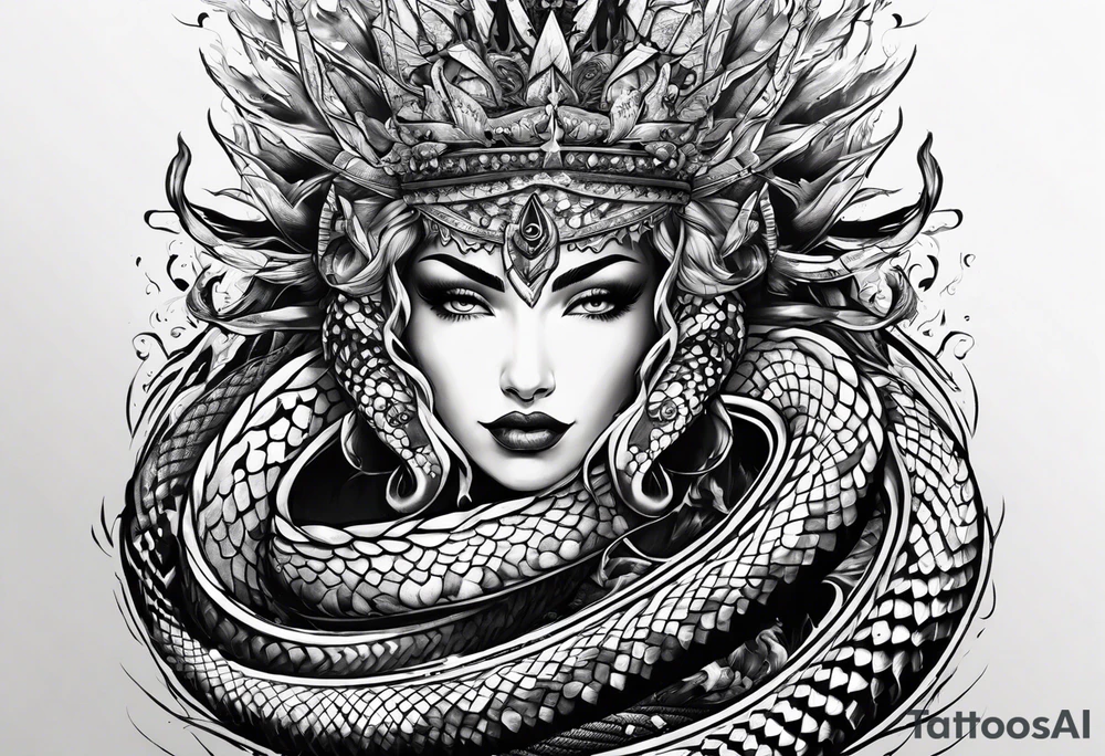 the top of the crown spikes morph into snakes tattoo idea