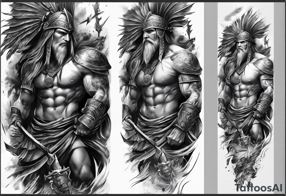 Full Leg sleeve of the battle of 300 tattoo idea