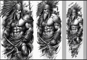 Full Leg sleeve of the battle of 300 tattoo idea