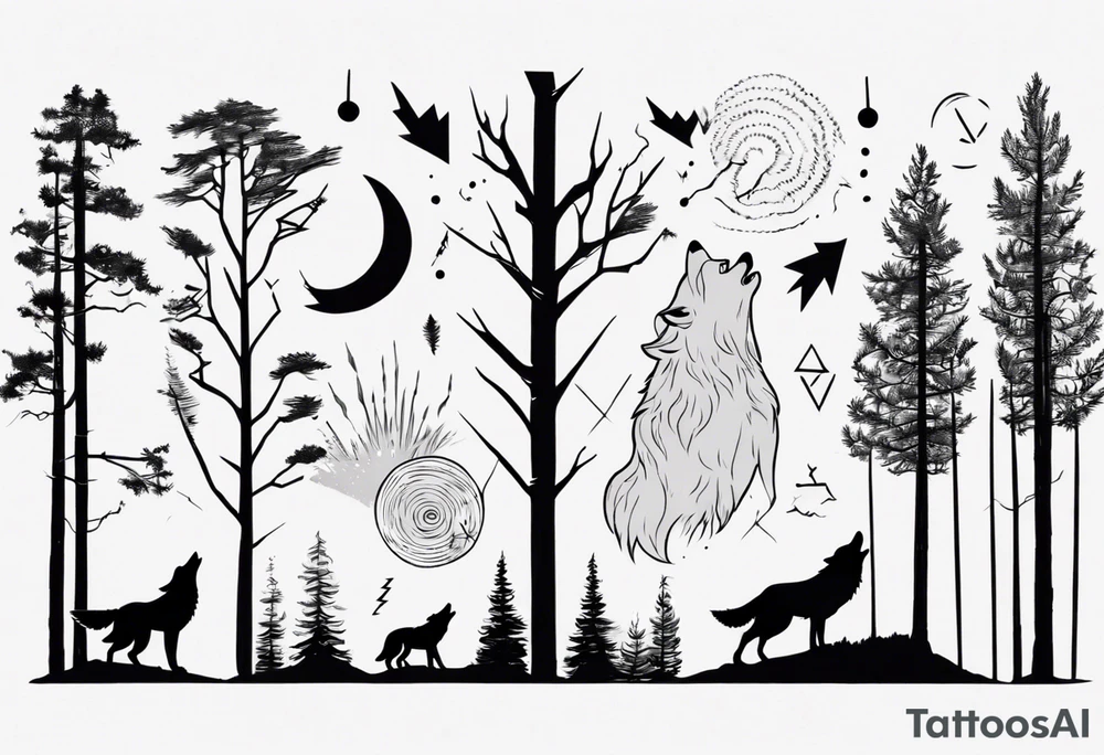 thunderstorm over a forest and a wolf howling tattoo idea thunderstorm over a forest and a wolf howling tattoo idea