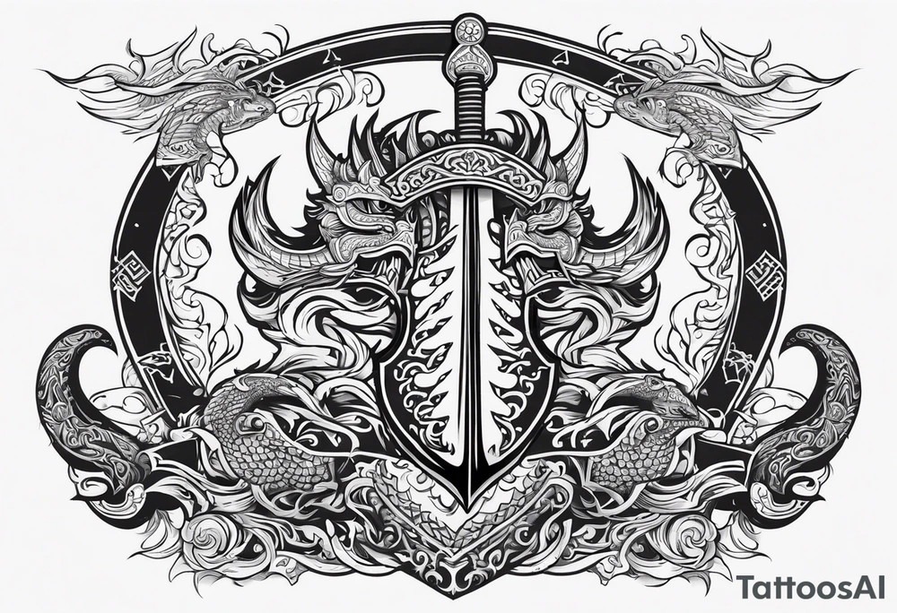 Valhalla sword shield viking ship dragon head tattoo idea