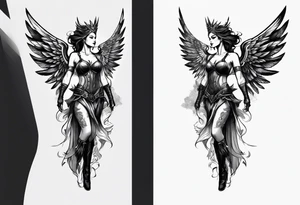 The full body of a Valkyrie with wings tattoo idea