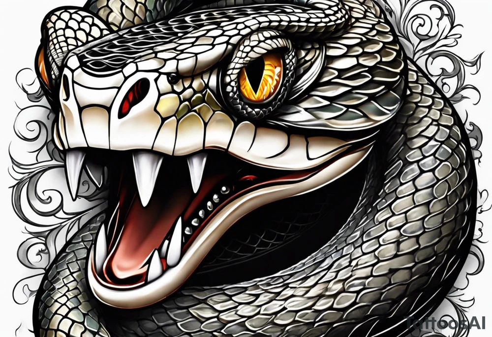 Snake with an evil eye in its mouth tattoo idea