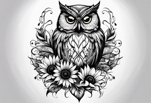 Owl, sunflower and butterfly tattoo idea