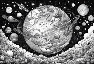 Crowd popping out from earth in space tattoo idea